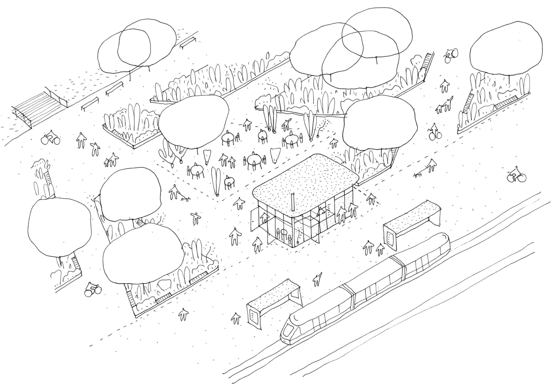 Café Brunnsparken -Arkitektur tävling axonometri